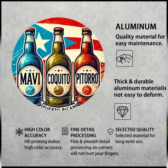 Mavi, Coquito & Pitorro Puerto Rican drinks, round metal 7.87 sign NWT - Picture 4 of 5